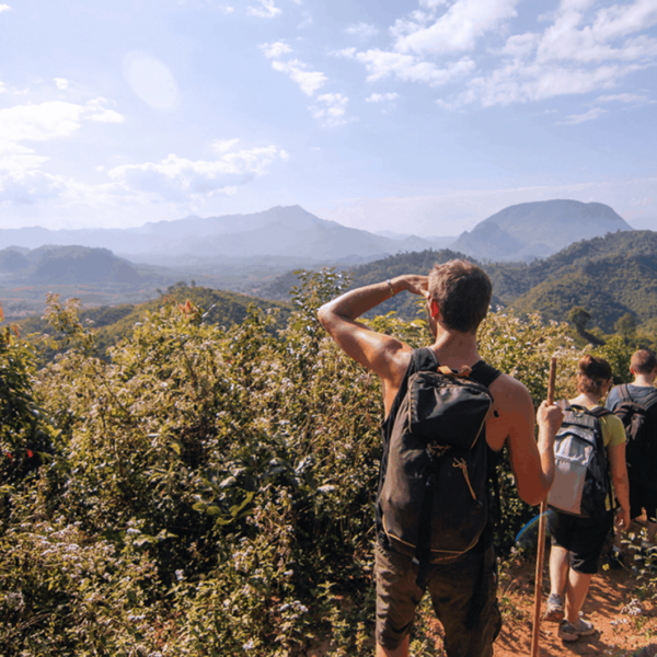 Trekking in the lush Laos Countryside.