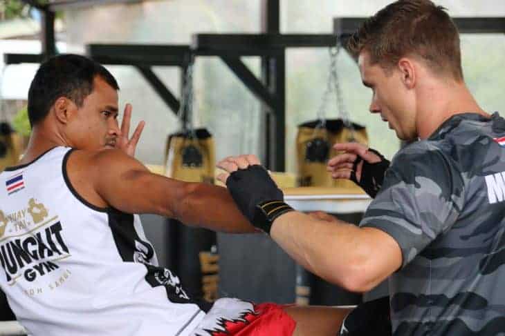 muay thai trainor and trainee Punch it Gym Koh Samui Thailand