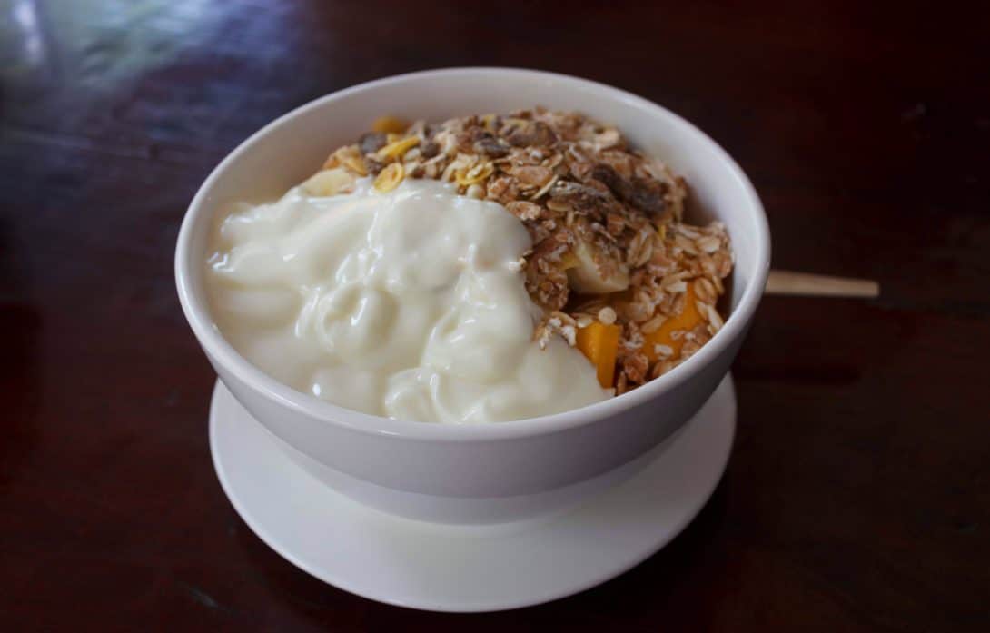 Muesli, fruit, yog - every backpacker's favourite breakfast!